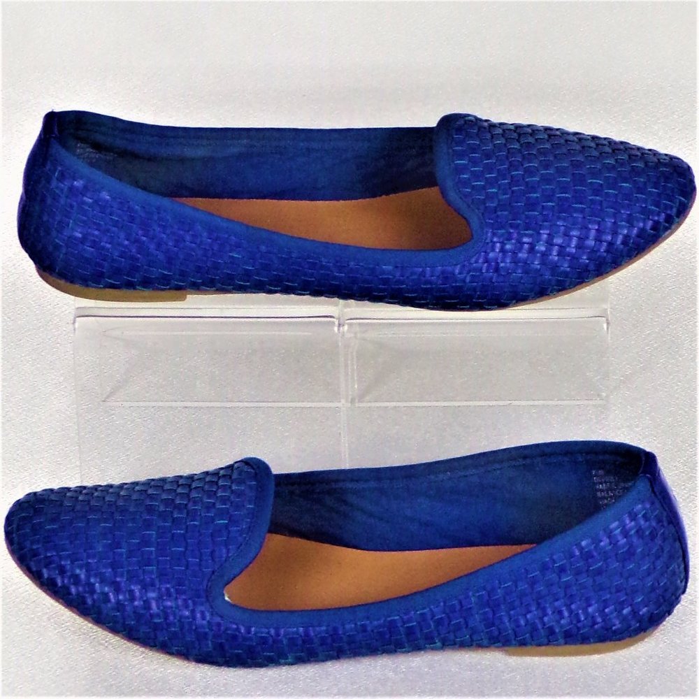 NINE WEST size 7.5M blue flat-heel loafers woven-strap fabric uppers